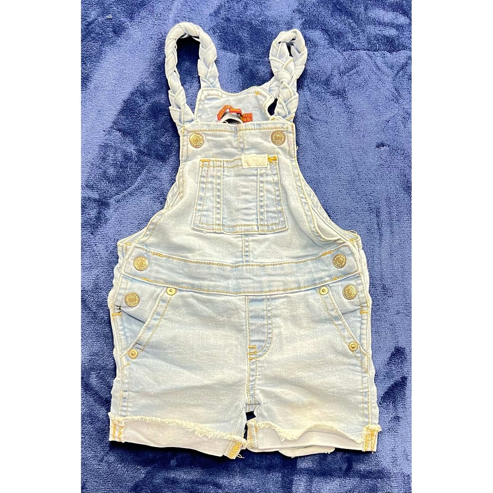 7 For All Mankind Baby Girls Light Wash Braided Strap Denim Shortalls 12M